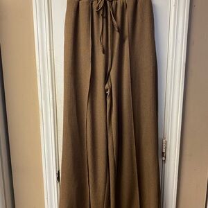 Cider Ribbed Knit Wide-Leg Pants - Brown